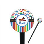 Transportation & Stripes 7" Round Plastic Stir Sticks - Black - Single Sided (Personalized)
