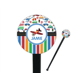Transportation & Stripes 7" Round Plastic Stir Sticks - Black - Single Sided (Personalized)