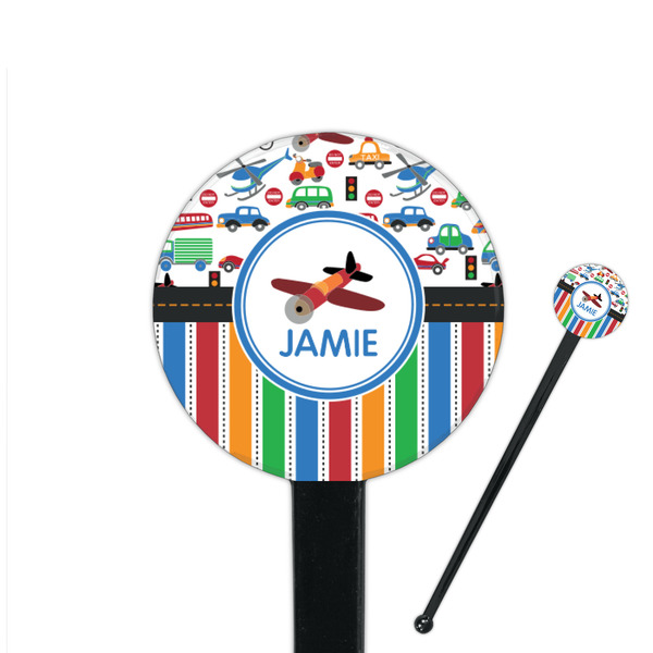 Custom Transportation & Stripes 7" Round Plastic Stir Sticks - Black - Double Sided (Personalized)