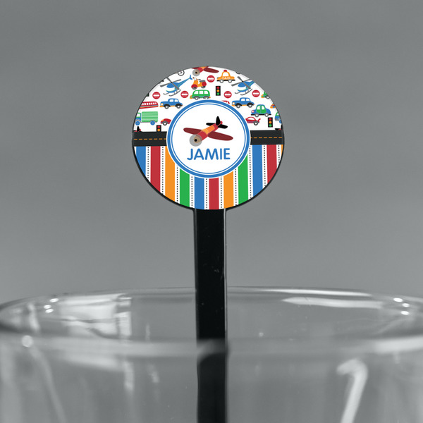 Transportation & Stripes Black Plastic 7" Stir Stick - Round - Main