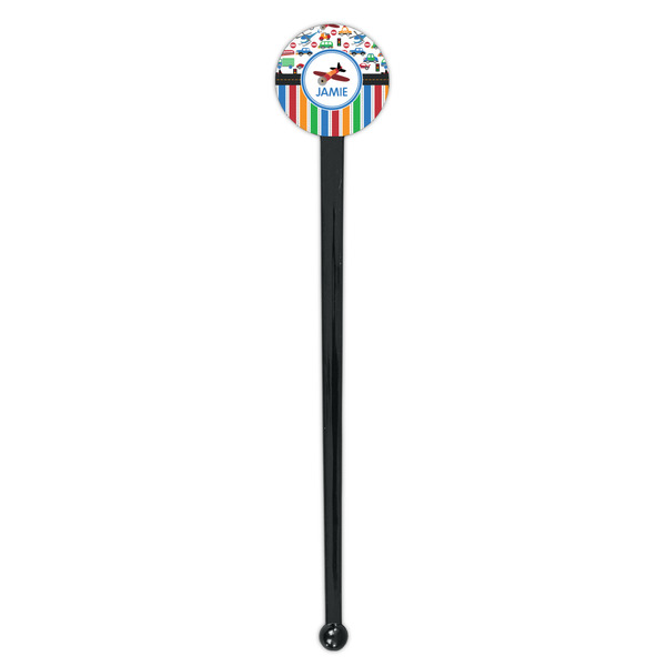 Transportation & Stripes Black Plastic 7" Stir Stick - Round - Single Stick