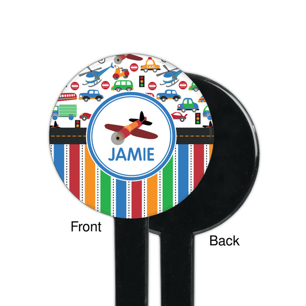 Transportation & Stripes Black Plastic 7" Stir Stick - Single Sided - Round - Front & Back
