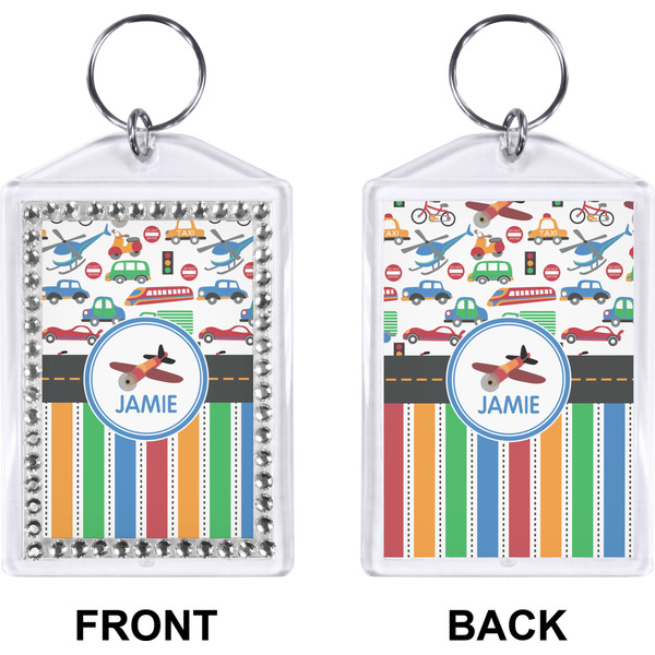Transportation & Stripes Bling Keychain (Front + Back)