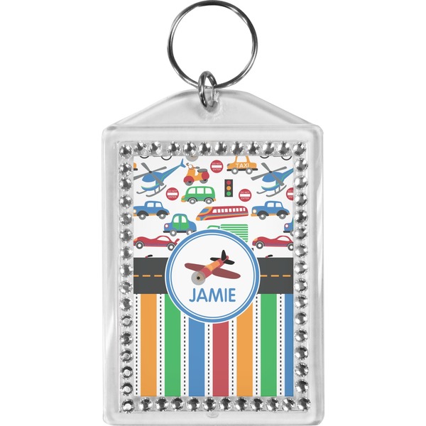 Custom Transportation & Stripes Bling Keychain (Personalized)