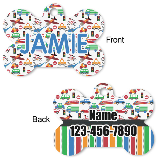 Transportation & Stripes Bone Shaped Dog ID Tag - Large - Approval