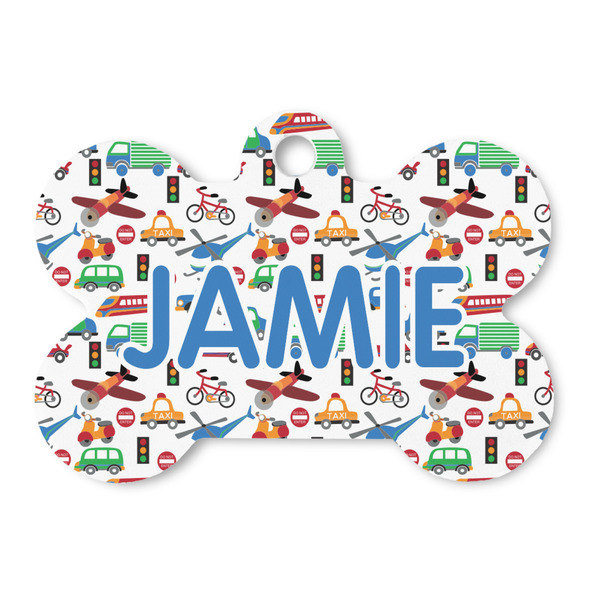 Custom Transportation & Stripes Bone Shaped Dog ID Tag (Personalized)