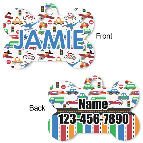 Transportation & Stripes Bone Shaped Dog Tag - Front & Back