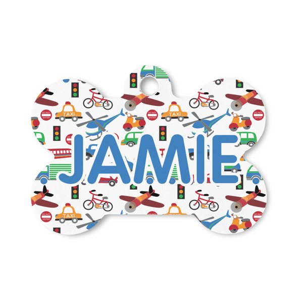 Custom Transportation & Stripes Bone Shaped Dog ID Tag - Small (Personalized)