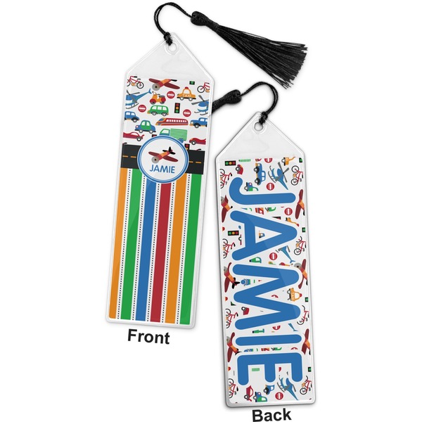 Transportation & Stripes Bookmark with tassel - Front and Back