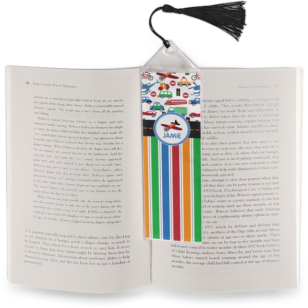 Transportation & Stripes Bookmark with tassel - In book