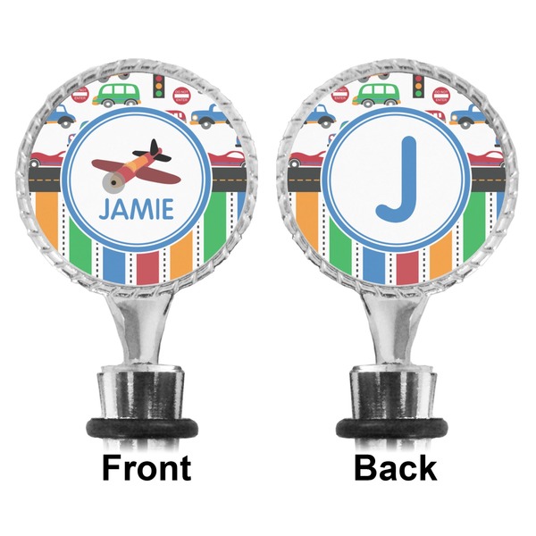 Transportation & Stripes Bottle Stopper - Front and Back