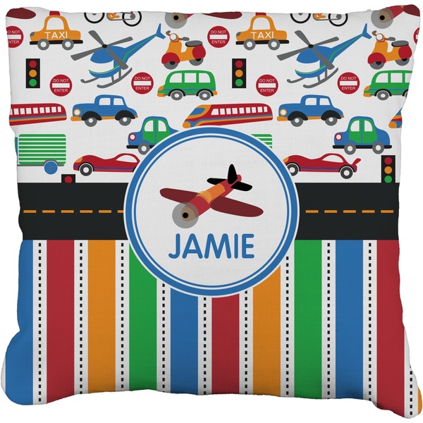 Custom Transportation & Stripes Faux-Linen Throw Pillow 18" (Personalized)