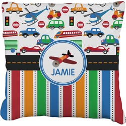 Transportation & Stripes Faux-Linen Throw Pillow 20" (Personalized)