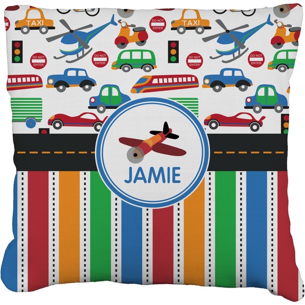 Custom Transportation & Stripes Faux-Linen Throw Pillow 20" (Personalized)