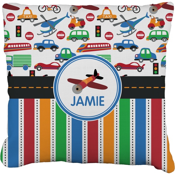 Custom Transportation & Stripes Faux-Linen Throw Pillow 26" (Personalized)