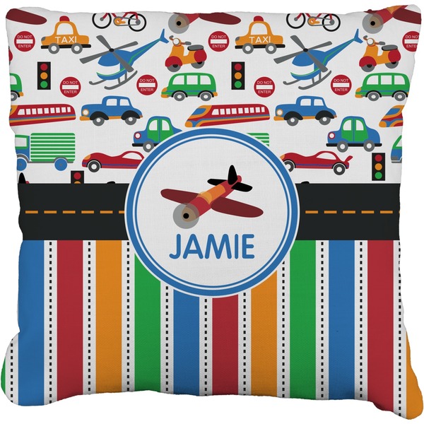 Custom Transportation & Stripes Faux-Linen Throw Pillow (Personalized)