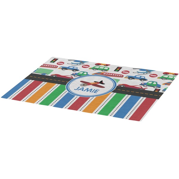 Transportation & Stripes Burlap Placemat (Angle View)