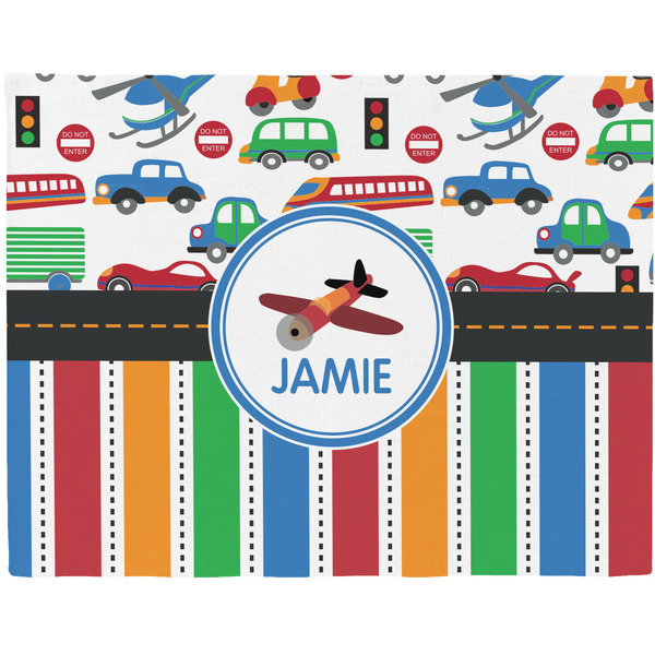 Custom Transportation & Stripes Woven Fabric Placemat - Twill w/ Name or Text