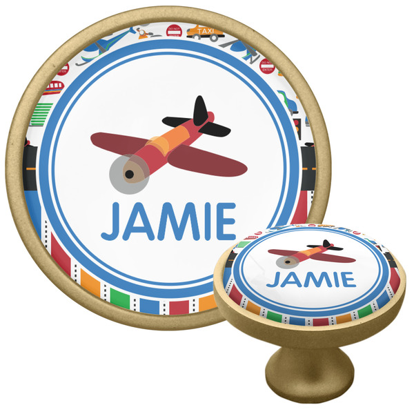 Custom Transportation & Stripes Cabinet Knob - Gold (Personalized)