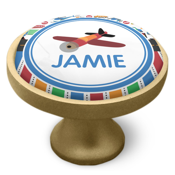 Transportation & Stripes Cabinet Knob - Gold - Side