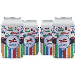 Transportation & Stripes Can Cooler (12 oz) - Set of 4 w/ Name or Text