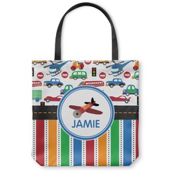Transportation & Stripes Canvas Tote Bag (Personalized)