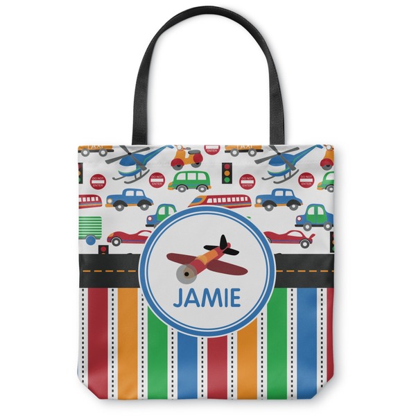 Custom Transportation & Stripes Canvas Tote Bag - Large - 18"x18" (Personalized)