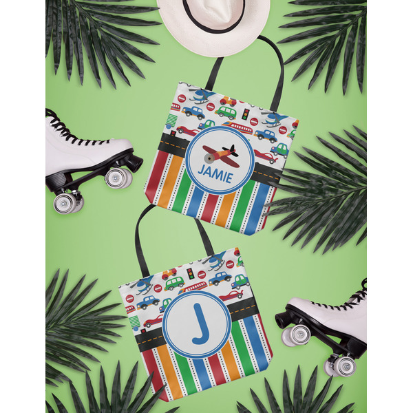 Transportation & Stripes Canvas Tote Lifestyle Front and Back