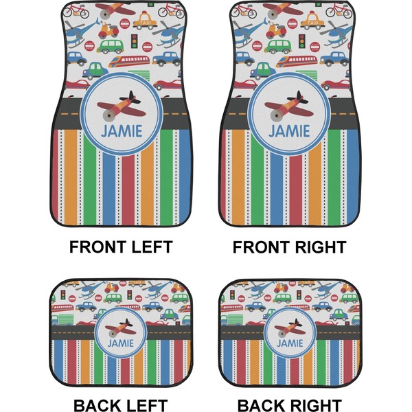 Transportation & Stripes Car Floor Mats Set (2F + 2B)