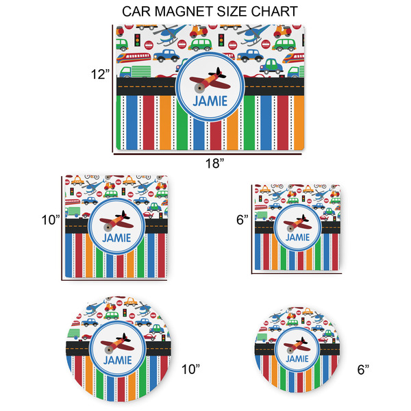 Transportation & Stripes Car Magnets - SIZE CHART
