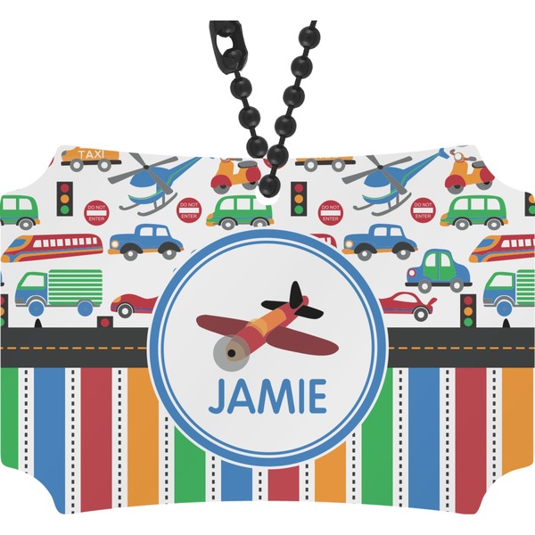 Custom Transportation & Stripes Rear View Mirror Ornament (Personalized)