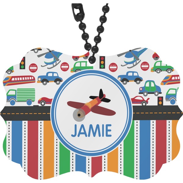 Custom Transportation & Stripes Rear View Mirror Charm (Personalized)