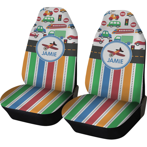 Custom Transportation & Stripes Car Seat Covers (Set of Two) (Personalized)