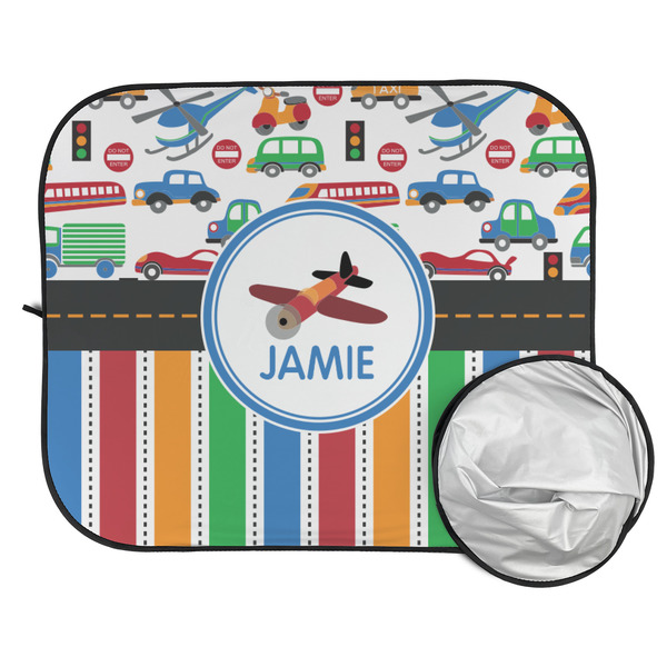 Transportation & Stripes Car Sun Shades - FOLDED & UNFOLDED