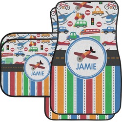 Transportation & Stripes Car Floor Mats Set - 2 Front & 2 Back (Personalized)