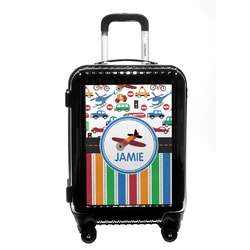 Transportation & Stripes Carry On Hard Shell Suitcase (Personalized)