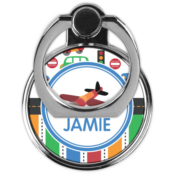 Transportation & Stripes Cell Phone Ring Stand & Holder - Front (Collapsed)