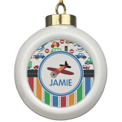 Transportation & Stripes Ceramic Ball Ornament (Personalized)