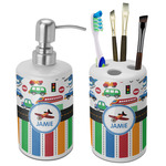 Transportation & Stripes Ceramic Bathroom Accessories Set (Personalized)