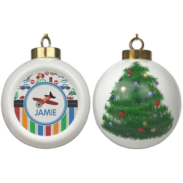 Transportation & Stripes Ceramic Christmas Ornament - X-Mas Tree (APPROVAL)