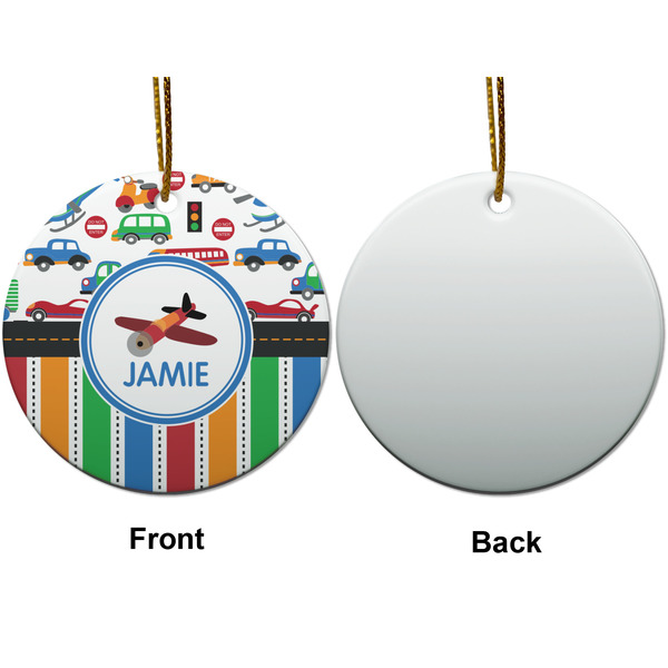 Transportation & Stripes Ceramic Flat Ornament - Circle Front & Back (APPROVAL)