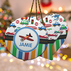 Transportation & Stripes Ceramic Ornament w/ Name or Text