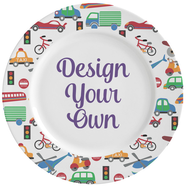 Custom Transportation & Stripes Ceramic Dinner Plates (Set of 4) (Personalized)