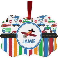 Transportation & Stripes Metal Frame Ornament - Double Sided w/ Name or Text