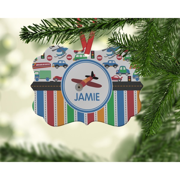 Transportation & Stripes Christmas Ornament (On Tree)