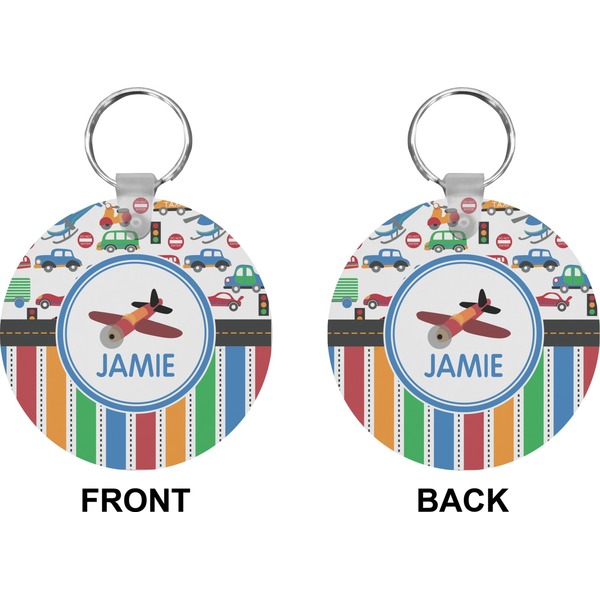 Transportation & Stripes Circle Keychain (Front + Back)
