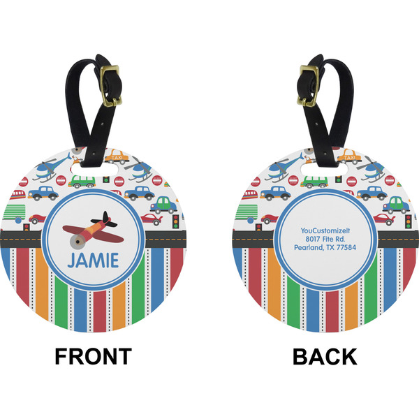 Transportation & Stripes Circle Luggage Tag (Front + Back)