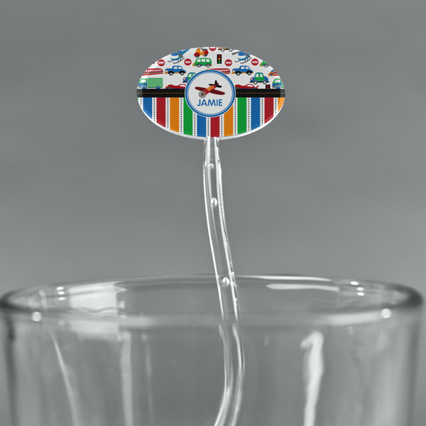 Transportation & Stripes Clear Plastic 7" Stir Stick - Oval - Main