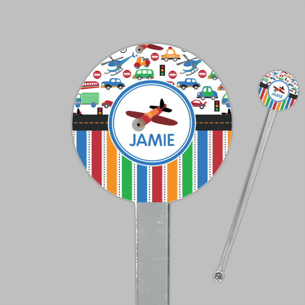 Transportation & Stripes Clear Plastic 7" Stir Stick - Round - Closeup