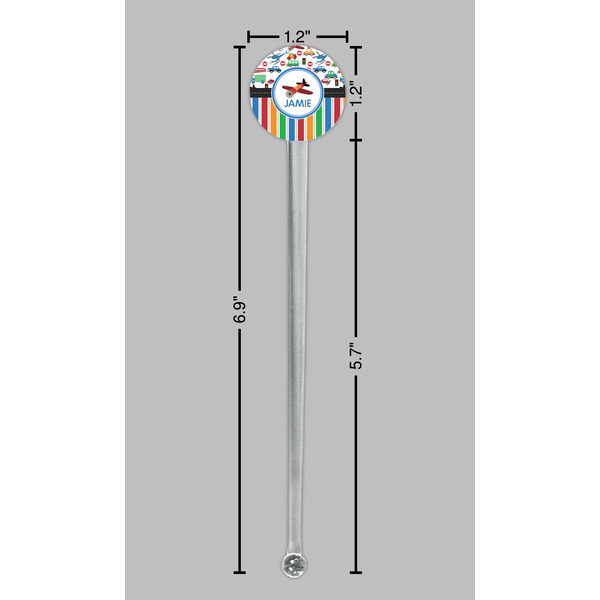 Transportation & Stripes Clear Plastic 7" Stir Stick - Round - Dimensions